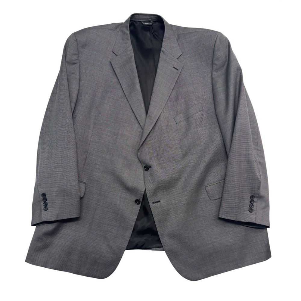 Gray Nailhead 54T 54L Blazer Jacket Sport Suit Coat 100% Wool All Season Mens - Picture 1 of 11